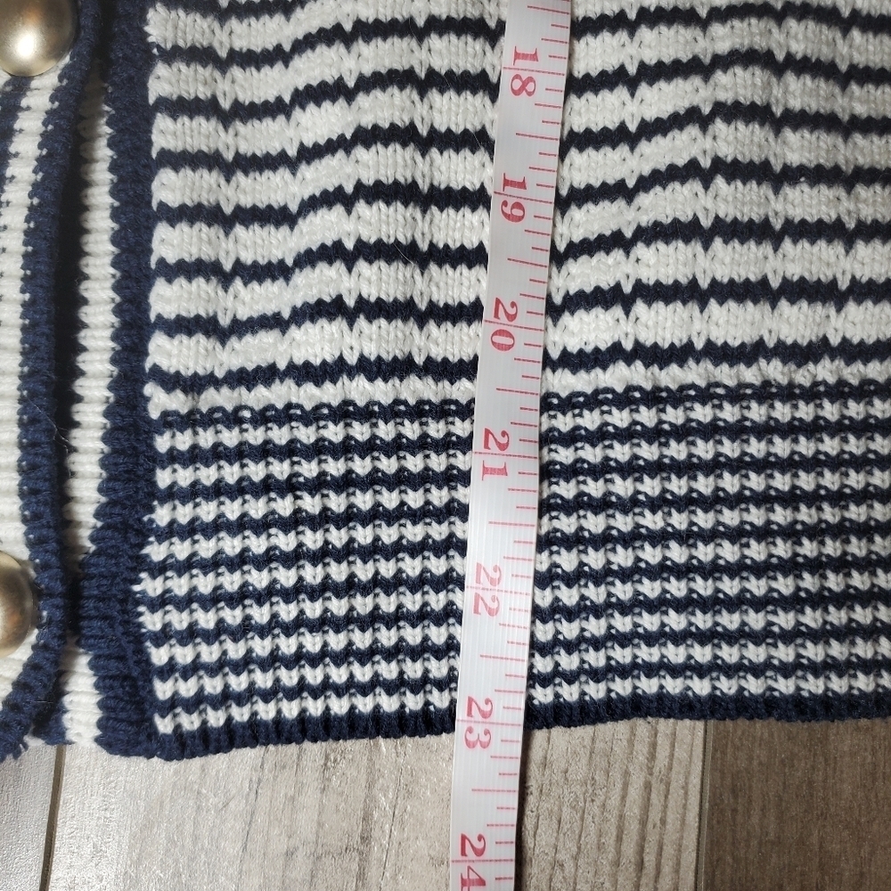 Tahari Navy Blue and White Striped Women's Button Down Cardigan Sweater NWOT - Picture 8 of 15